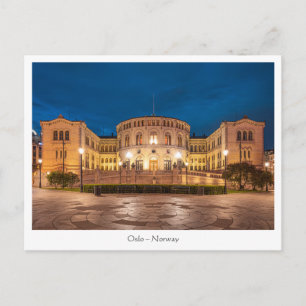 Norway Oslo Storting Building At Night Postcard
