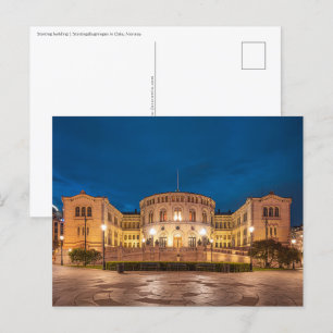 Norway Oslo Storting Building At Night Postcard