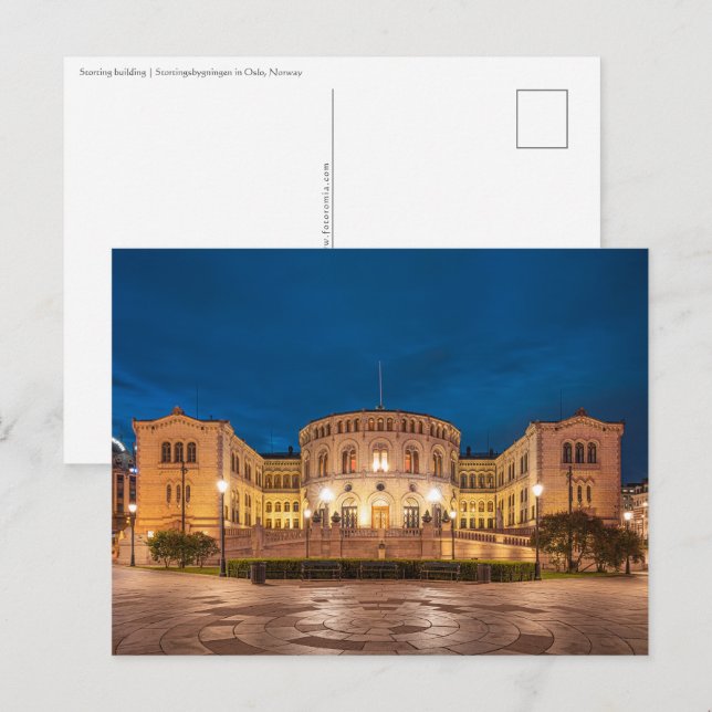 Norway Oslo Storting Building At Night Postcard (Front/Back)