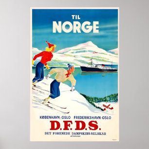 Norway Oslo Winter Sport Skiing Vintage Travel Poster