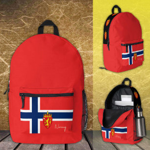 Norway, Red backpack, Norwegian Flag / patriotic Printed Backpack