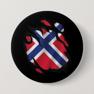 Norway Ripped Flag 3 Inch Round Button