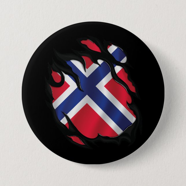 Norway Ripped Flag 3 Inch Round Button (Front)