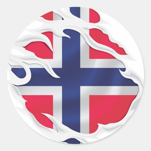 Norway Ripped Flag Classic Round Sticker (Front)