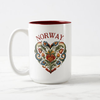 Norway Rosemaling Folk Art Heart Two-Tone Coffee Mug