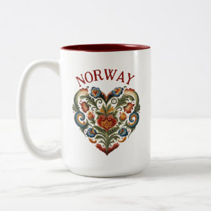 Norway Rosemaling Folk Art Heart  Two-Tone Coffee Two-Tone Coffee Mug