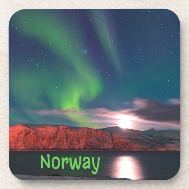 Norway Scandinavian Northern Lights Red Cliffs Coaster (Front)