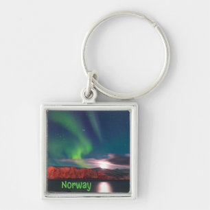 Norway Scandinavian Northern Lights Red Cliffs Keychain