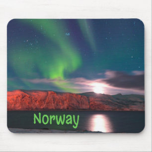 Norway Scandinavian Northern Lights Red Cliffs Mouse Pad