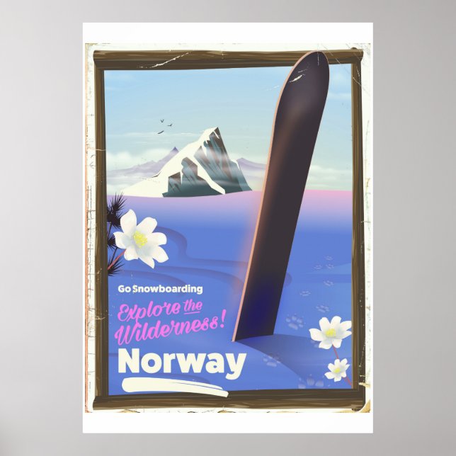 Norway Snowboarding vintage style travel poster (Front)