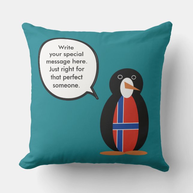 Norway Talking Ms Penguin Personalized  Outdoor Pillow (Front)