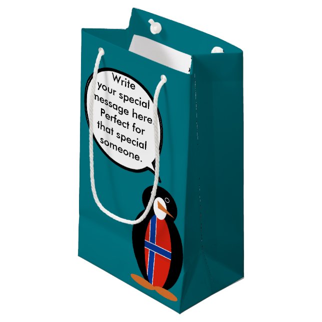 Norway Talking Ms Penguin Personalized  Small Gift Bag (Front Angled)