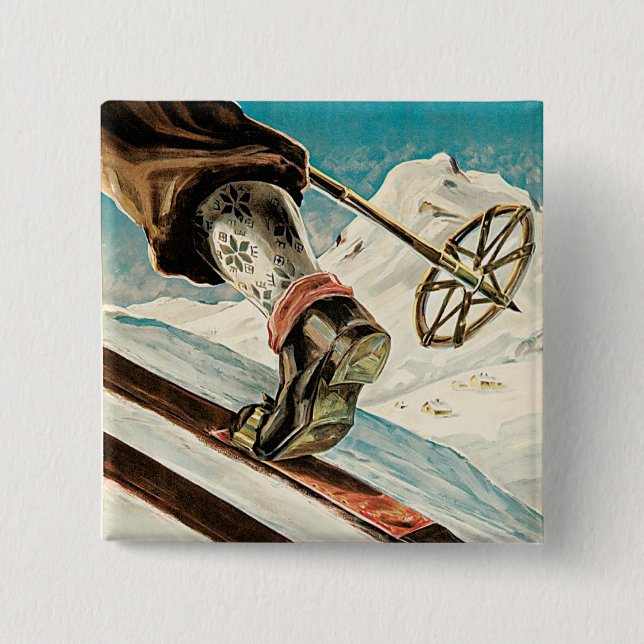 Norway ~ The Home of Skiing 2 Inch Square Button (Front)