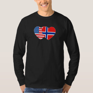 Norway&USA Flag Twin Heart for Norwegian Americans T-Shirt
