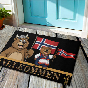 Norway Velkommen Mat, Norwegian flag, Viking Bear Doormat
