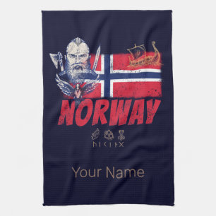 Norway Viking Vintage Flag And Ship Souvenir Kitchen Towel