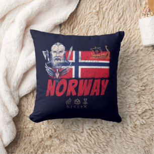 Norway Viking Vintage Flag And Ship Souvenir Throw Pillow