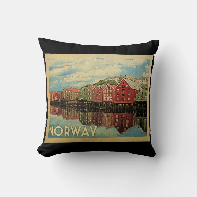 Norway Vintage Travel Throw Pillow (Front)