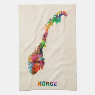 Norway Watercolor Map Kitchen Towel