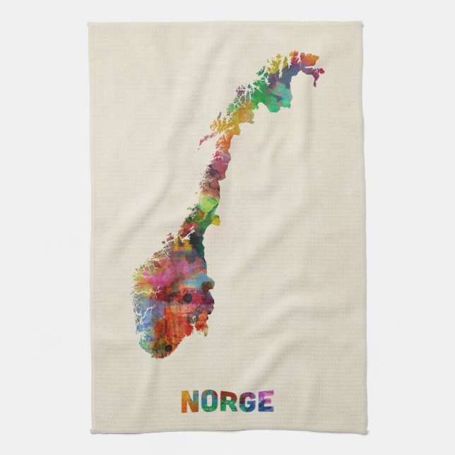 Norway Watercolor Map Kitchen Towel (Vertical)