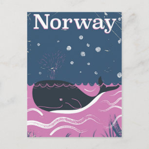 Norway whale vintage travel poster postcard
