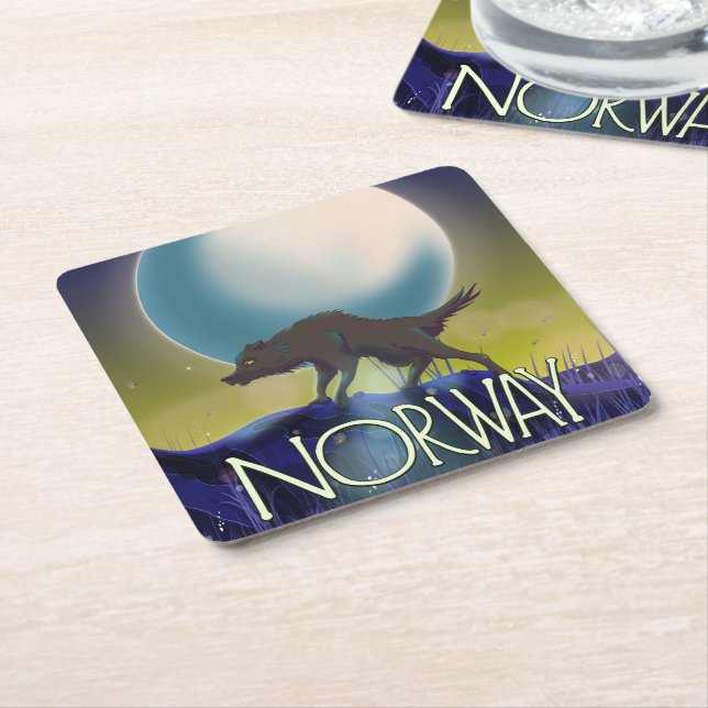 Norway Wolf Poster Square Paper Coaster (Angled)