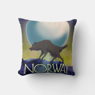 Norway Wolf Poster Throw Pillow