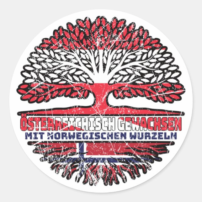 Norwegen Norwegisch Österreichisch Österreich Baum Classic Round Sticker (Front)