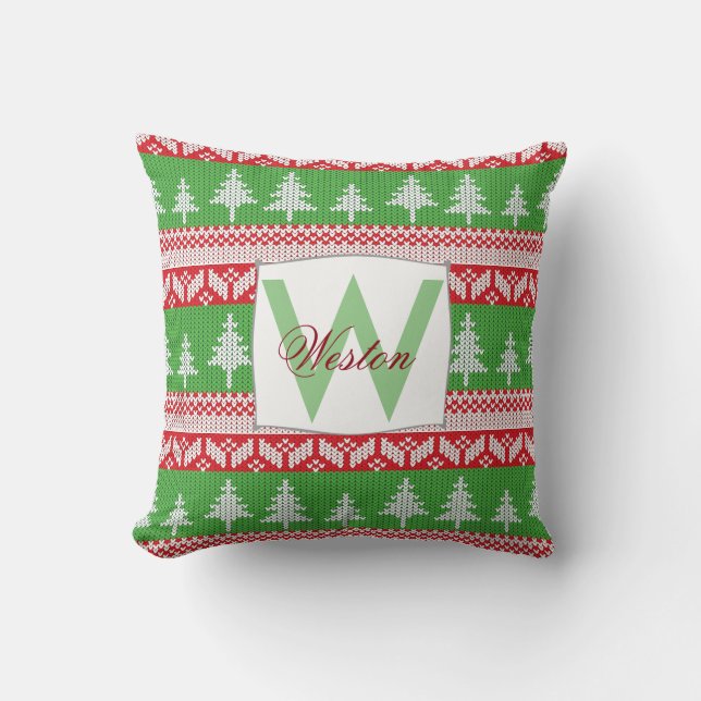 Norwegian Alpine Christmas Tree Pattern Throw Pillow (Front)