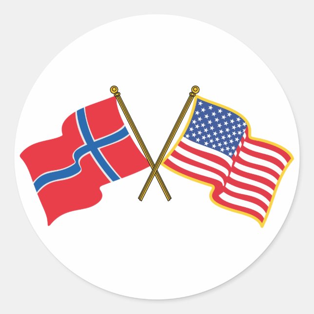 Norwegian American Flags Classic Round Sticker (Front)