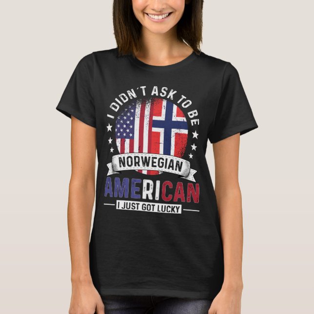 Norwegian American Flags Pride Norway Flag T-Shirt (Front)