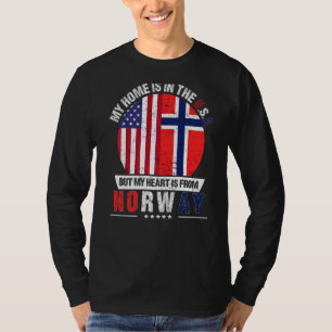 Norwegian American Patriot Heart Is From Norway Gr T-Shirt