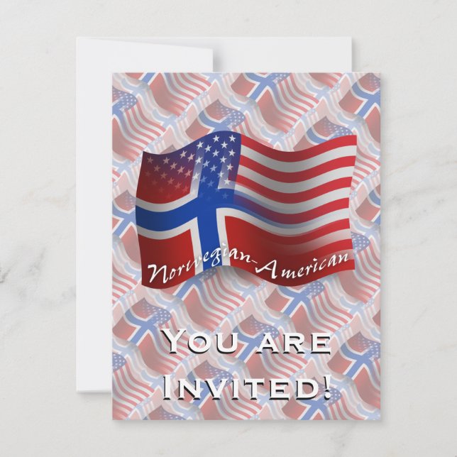 Norwegian-American Waving Flag Invitation (Front)