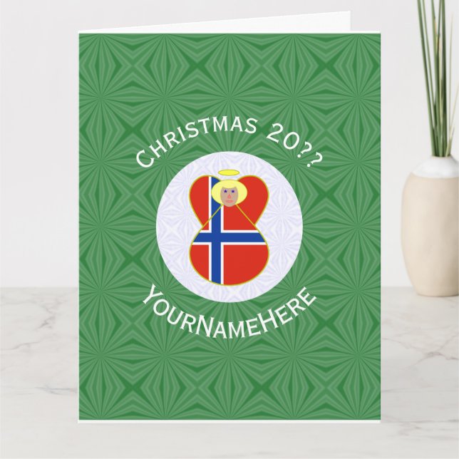 Norwegian Angel Christmas Flag Personalized  Card (Front)