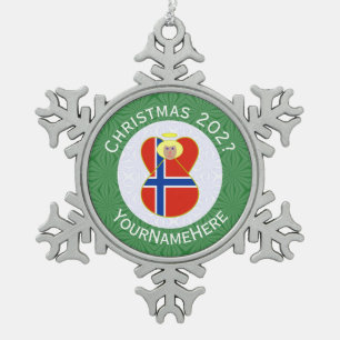 Norwegian Angel Christmas Flag Personalized Snowflake Pewter Christmas Ornament