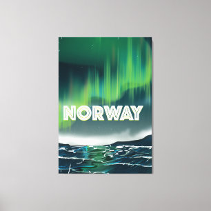 Norwegian Aurora Northern Lights Travel Poster Canvas Print