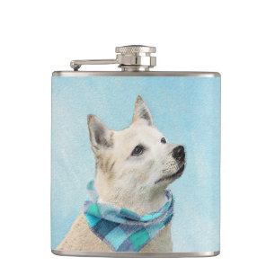 Norwegian Buhund Painting - Cute Original Dog Art Hip Flask