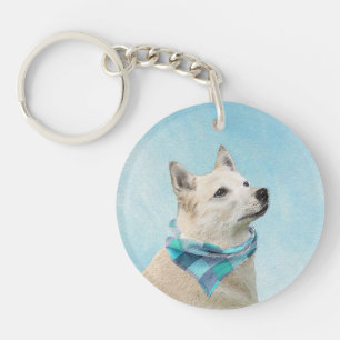Norwegian Buhund Painting - Cute Original Dog Art Keychain