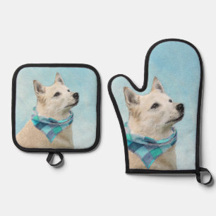 Norwegian Buhund Painting Wheaten Original Dog Art Oven Mitt & Pot Holder Set