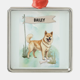 Norwegian Buhund Watercolor Personalized Dog Metal Ornament