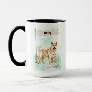 Norwegian Buhund Watercolor Personalized Dog Mug