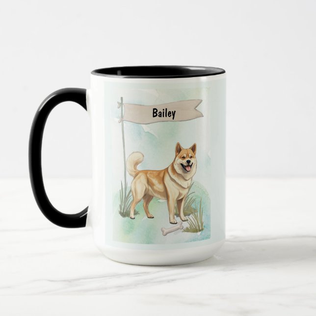 Norwegian Buhund Watercolor Personalized Dog Mug (Left)