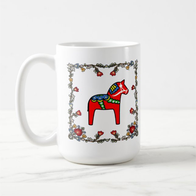 Norwegian Bunad Floral with Dala Horse Coffee Mug (Left)