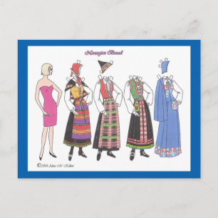 Norwegian Bunad Paper Doll Postcard