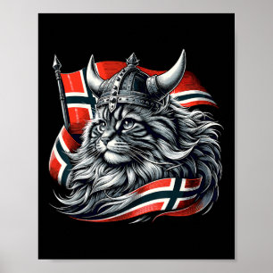 Norwegian Cat Viking Norway Flag  Poster