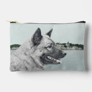 Norwegian Elkhound and Village Painting Dog Art Accessory Pouch