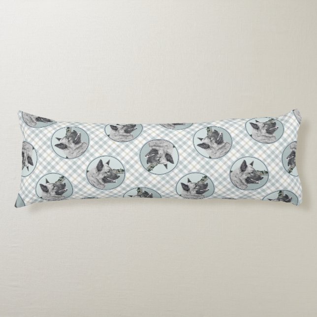 Norwegian Elkhound and Village Painting Dog Art Body Pillow (Front)