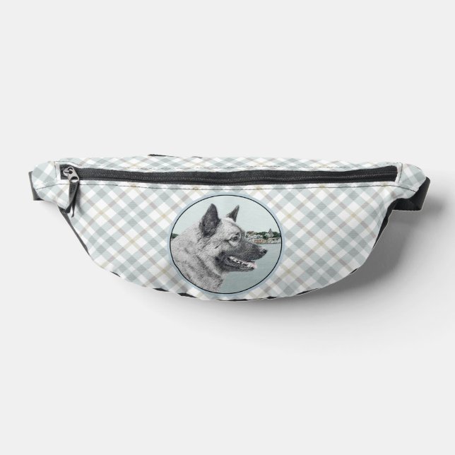 Norwegian Elkhound and Village Painting Dog Art Fanny Pack (Lay Down)