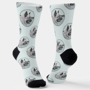 Norwegian Elkhound and Village Painting Dog Art Socks