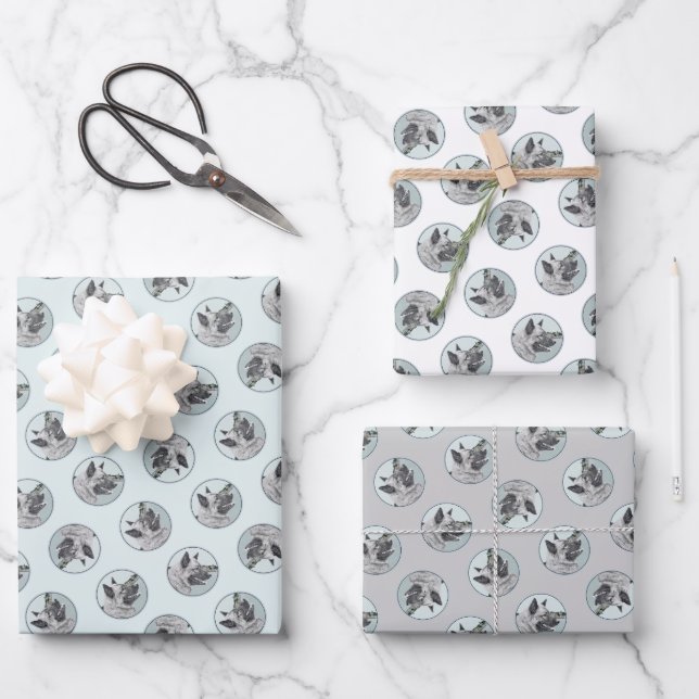 Norwegian Elkhound and Village Painting Dog Art Wrapping Paper Sheet (Front)